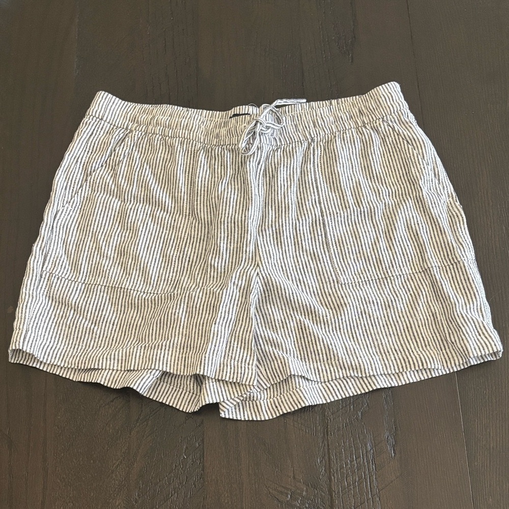 Factory J Crew Stripe Linen Blend Drawstring Shorts